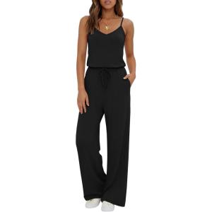 image:imageEkouaer Womens Summer Jumpsuits Dressy Sleeveless Wide Leg Long Pants Rompers Casual One Piece Outfits with PocketsBlack