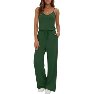 image:imageEkouaer Womens Summer Jumpsuits Dressy Sleeveless Wide Leg Long Pants Rompers Casual One Piece Outfits with PocketsGreen