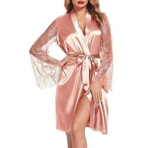 image:imageEouaer Womens Satin Kimono Robe for Bridesmaid and Bride Wedding Party Getting Ready Short RobeApink