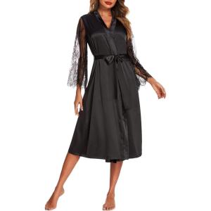 image:imageEouaer Womens Satin Kimono Robe for Bridesmaid and Bride Wedding Party Getting Ready Short RobeBlack