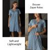 image:imageEKOUAER Women Zipper Robes Short Bathrobe Lightweight Mumu Duster House Coat with Pockets Soft Moo Moo NightgownFlora Light Blue