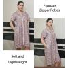 image:imageEKOUAER Women Zipper Robes Short Bathrobe Lightweight Mumu Duster House Coat with Pockets Soft Moo Moo NightgownFloral Pink
