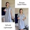image:imageEKOUAER Women Zipper Robes Short Bathrobe Lightweight Mumu Duster House Coat with Pockets Soft Moo Moo NightgownLight Grey