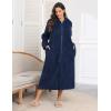 image:imageEkouaer Fleece Robes for Women Hooded Plush Zipper Front Long Bathrobe Warm House Robe Sleepwear with PocketsB Navy Blue
