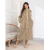 image:imageEkouaer Fleece Robes for Women Hooded Plush Zipper Front Long Bathrobe Warm House Robe Sleepwear with PocketsC Khaki