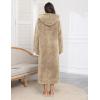 image:imageEkouaer Fleece Robes for Women Hooded Plush Zipper Front Long Bathrobe Warm House Robe Sleepwear with PocketsC Khaki