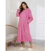 image:imageEkouaer Fleece Robes for Women Hooded Plush Zipper Front Long Bathrobe Warm House Robe Sleepwear with PocketsP Rose Red Jacquard
