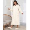 image:imageEkouaer Fleece Robes for Women Hooded Plush Zipper Front Long Bathrobe Warm House Robe Sleepwear with PocketsP White Jacquard
