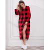 image:imageEkouaer Fleece Robes for Women Hooded Plush Zipper Front Long Bathrobe Warm House Robe Sleepwear with PocketsRed and Black Pliad