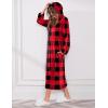 image:imageEkouaer Fleece Robes for Women Hooded Plush Zipper Front Long Bathrobe Warm House Robe Sleepwear with PocketsRed and Black Pliad