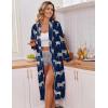 image:imageEkouaer Kimono Robes for Women Long Lightweight Knit Bathrobe Shawl Soft Sleepwear Casual Ladies Loungewear SXXLNavy With Zebra Print