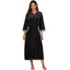 image:imageEkouaer Robe for Women Velour Zipper Robe 34 Sleeves Housecoat Full Length Loungewear Long Bathrobe with PocketsVelourblack