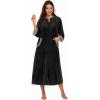 image:imageEkouaer Robe for Women Velour Zipper Robe 34 Sleeves Housecoat Full Length Loungewear Long Bathrobe with PocketsVelourblack