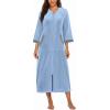 image:imageEkouaer Robe for Women Velour Zipper Robe 34 Sleeves Housecoat Full Length Loungewear Long Bathrobe with PocketsVelourblue