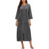 image:imageEkouaer Robe for Women Velour Zipper Robe 34 Sleeves Housecoat Full Length Loungewear Long Bathrobe with PocketsVelourgrey