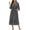 image:imageEkouaer Robe for Women Velour Zipper Robe 34 Sleeves Housecoat Full Length Loungewear Long Bathrobe with PocketsVelourgrey