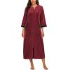 image:imageEkouaer Robe for Women Velour Zipper Robe 34 Sleeves Housecoat Full Length Loungewear Long Bathrobe with PocketsVelourred