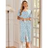 image:imageEkouaer Robes For Women Zipper Front Bathrobe Short Sleeve House Coat Long Nightgown With Pockets Soft LoungewearBlue Floral