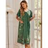 image:imageEkouaer Robes For Women Zipper Front Bathrobe Short Sleeve House Coat Long Nightgown With Pockets Soft LoungewearGreen Ethnic Style