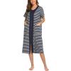 image:imageEkouaer Robes For Women Zipper Front Bathrobe Short Sleeve House Coat Long Nightgown With Pockets Soft LoungewearNavy Blue