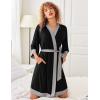 image:imageEkouaer Robes for Women Knee Length Bathrobe Lightweight Kimono Robe 34 Sleeve Knit Sleepwear with PocketsBlack
