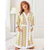 image:imageEkouaer Robes for Women Knee Length Bathrobe Lightweight Kimono Robe 34 Sleeve Knit Sleepwear with PocketsYellow Pink Grid