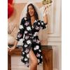 image:imageEkouaer Robes for Women Knee Length Bathrobe Lightweight Kimono Robe 34 Sleeve Loungewear Soft Sleepwear with Pockets SXXLFloral Black