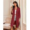 image:imageEkouaer Robes for Women Knee Length Bathrobe Lightweight Kimono Robe 34 Sleeve Loungewear Soft Sleepwear with Pockets SXXLWine Red