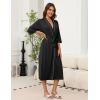 image:imageEkouaer Robes for Women Long Knit Bathrobe Lightweight 34 Sleeves Kimono Robe Soft Sleepwear with Pockets SXXLBlack