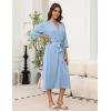 image:imageEkouaer Robes for Women Long Knit Bathrobe Lightweight 34 Sleeves Kimono Robe Soft Sleepwear with Pockets SXXLLight Blue