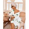 image:imageEkouaer Robes for Women Waffle Knit Bathrobe Lightweight Kimono Robe Knee Length Loungewear with PocketsWhite Blue Eye Print