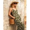 image:imageEkouaer Women Jumpsuits Casual Boho Overalls Sleeveless Spaghetti Strap Long Pants Romper with PocketsFloral Army Green