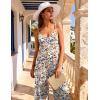 image:imageEkouaer Women Jumpsuits Casual Boho Overalls Sleeveless Spaghetti Strap Long Pants Romper with PocketsFloral Beige