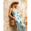 image:imageEkouaer Women Jumpsuits Casual Boho Overalls Sleeveless Spaghetti Strap Long Pants Romper with PocketsFloral Palm Leaf White