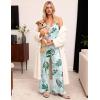image:imageEkouaer Women Jumpsuits Casual Boho Overalls Sleeveless Spaghetti Strap Long Pants Romper with PocketsFloral Palm Leaf White