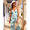 image:imageEkouaer Women Jumpsuits Casual Boho Overalls Sleeveless Spaghetti Strap Long Pants Romper with PocketsFloral Palm Leaf White