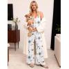 image:imageEkouaer Women Jumpsuits Casual Boho Overalls Sleeveless Spaghetti Strap Long Pants Romper with PocketsFloral White
