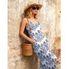image:imageEkouaer Women Jumpsuits Casual Boho Overalls Sleeveless Spaghetti Strap Long Pants Romper with PocketsFloral White Sky Blue