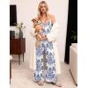 image:imageEkouaer Women Jumpsuits Casual Boho Overalls Sleeveless Spaghetti Strap Long Pants Romper with PocketsFloral White Sky Blue