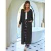 image:imageEkouaer Women Long House Coat Zipper Front Robes Full Length Nightgowns with Pockets Striped Loungewear S4XLBlack