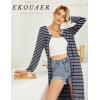 image:imageEkouaer Women Long House Coat Zipper Front Robes Full Length Nightgowns with Pockets Striped Loungewear S4XLNavy Blue Stripes