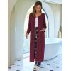 image:imageEkouaer Women Long House Coat Zipper Front Robes Full Length Nightgowns with Pockets Striped Loungewear S4XLWine Red