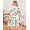 image:imageEkouaer Women Plus Size Robe Knee Length Lightweight Bathrobe Short Kimono Robes with Pockets Maternity RobeGreen Flower
