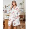 image:imageEkouaer Women Plus Size Robe Knee Length Lightweight Bathrobe Short Kimono Robes with Pockets Maternity RobeWhite Floral