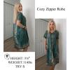 image:imageEkouaer Women Robe Zipper Front Mumu Duster Robes Zip Up Housecoat Soft Sleepwear with PocketsGreen Ethnic Floral
