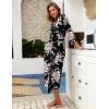 image:imageEkouaer Women Robes Long Knit Bathrobe Lightweight Soft Kimono Robes Casual Ladies Loungewear with PocketsBlack Floral