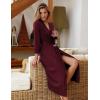 image:imageEkouaer Women Robes Long Knit Bathrobe Lightweight Soft Kimono Robes Casual Ladies Loungewear with PocketsDark Red