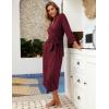 image:imageEkouaer Women Robes Long Knit Bathrobe Lightweight Soft Kimono Robes Casual Ladies Loungewear with PocketsDark Red