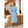 image:imageEkouaer Women Robes Long Knit Bathrobe Lightweight Soft Kimono Robes Casual Ladies Loungewear with PocketsLight Blue