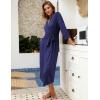 image:imageEkouaer Women Robes Long Knit Bathrobe Lightweight Soft Kimono Robes Casual Ladies Loungewear with PocketsNavy Blue